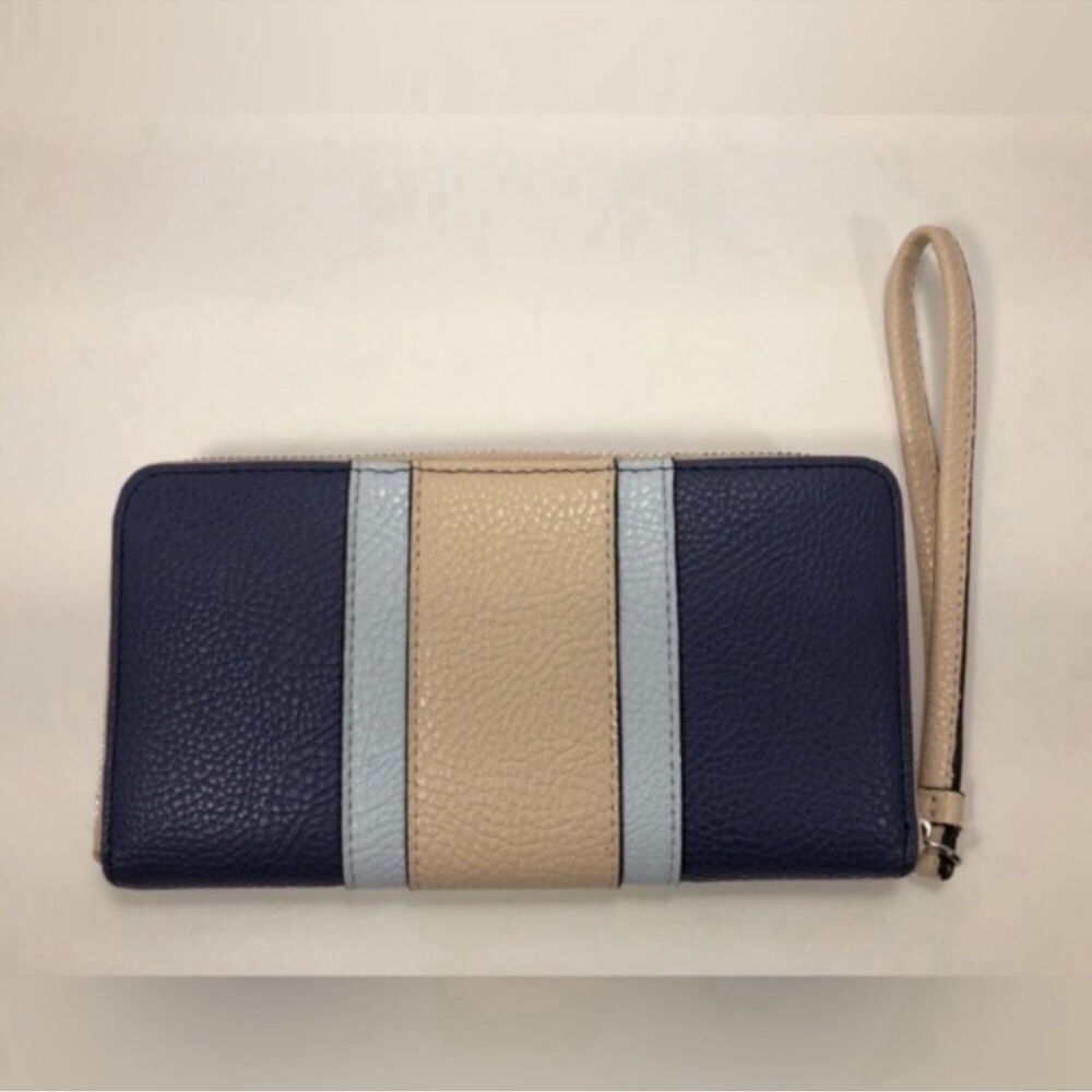 Dana Buchman Wristlet Wallet Clutch Navy, Tan & Light Blue Color Block NWOT